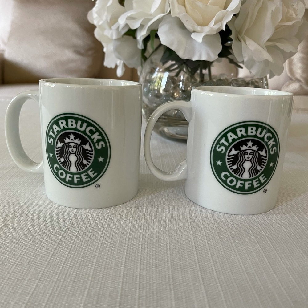Two Starbucks 2005 White Porcelain 9 Oz. Coffee Cup Mug